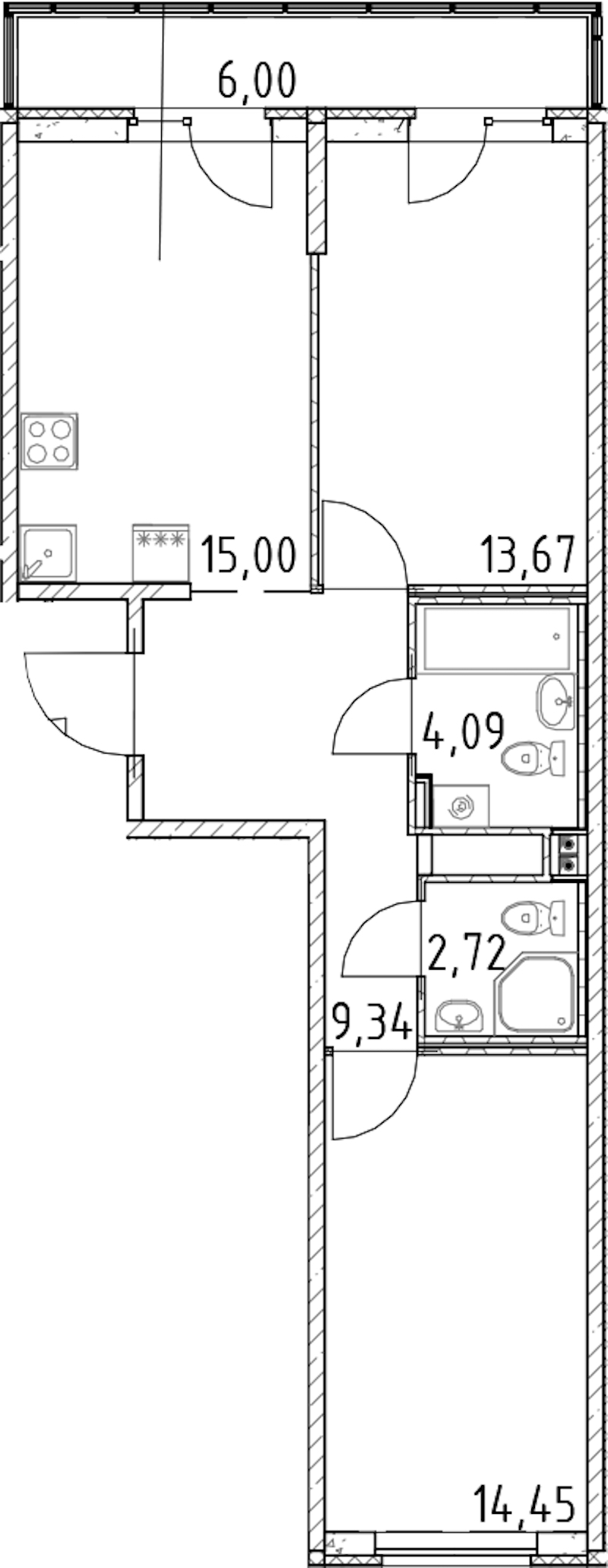 2-комнатная квартира 59.27 м², 20/23 эт., ЖК «Город Первых»